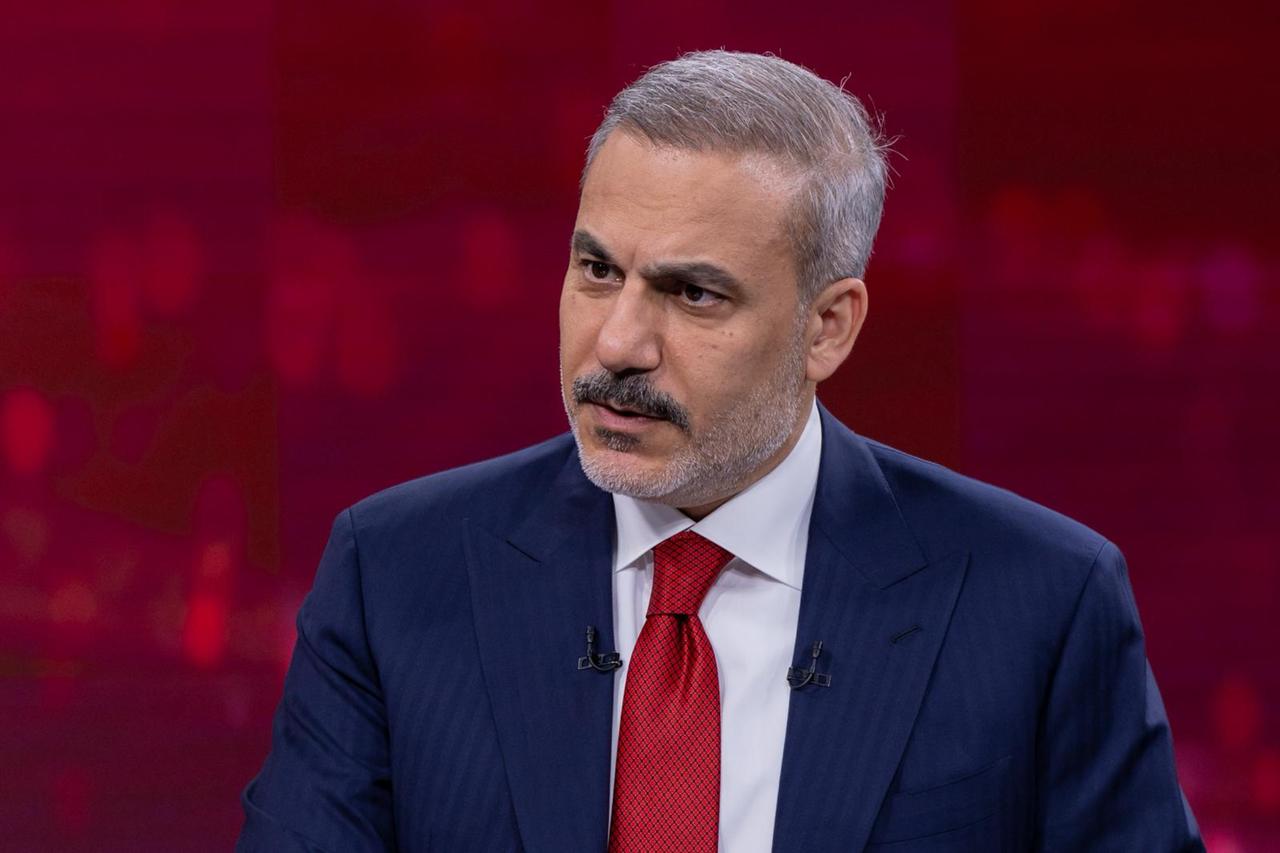 Turkish Foreign Minister Hakan Fidan delivers a speech during an exclusive interview with TRT Haber in Ankara, Türkiye,  October 4, 2025. (AA Photo)