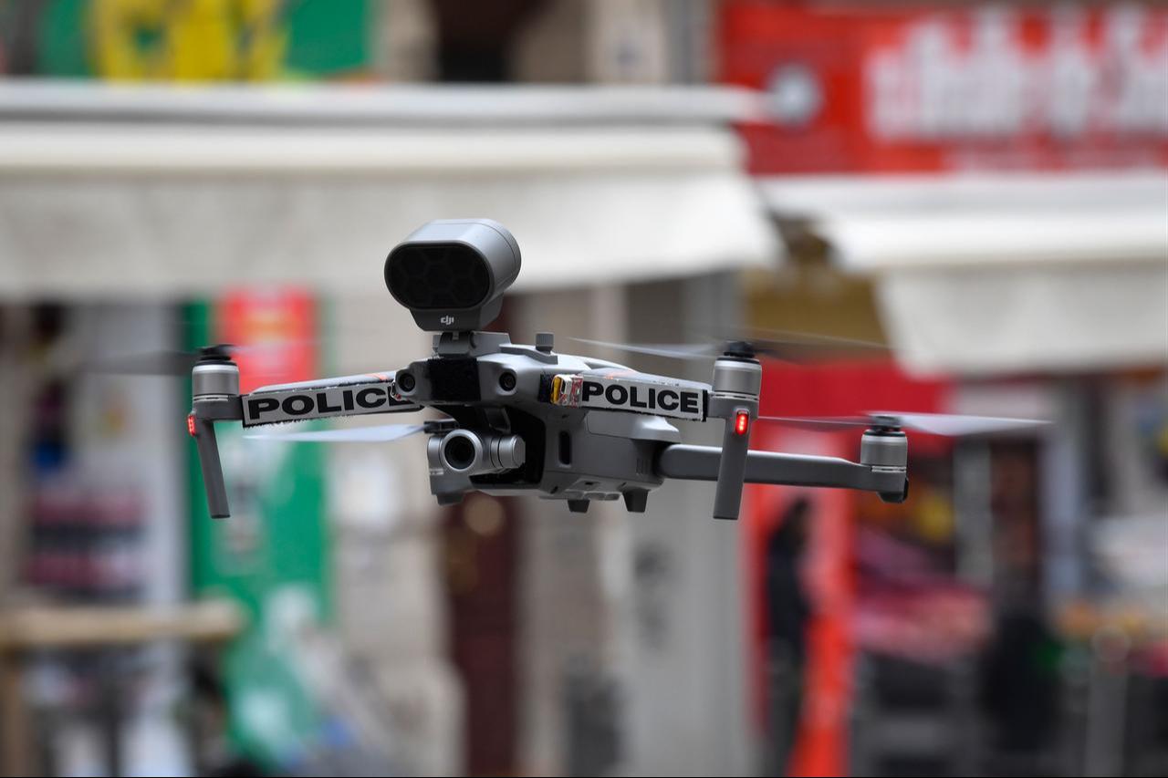 In this file photo taken on March 24, 2020, a Police drone flies over Marseille's Capucins market. (AFP Photo)