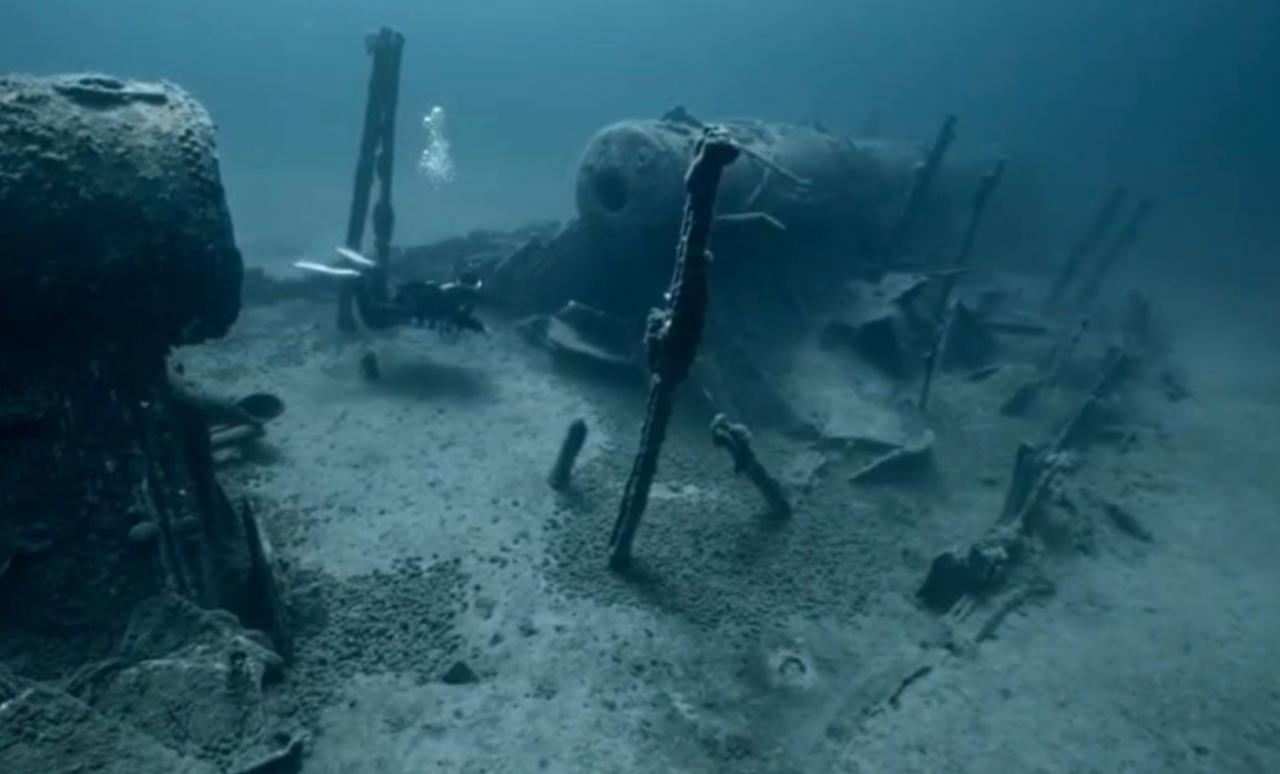 The remains of a British warship sunk during the 1915 Gallipoli Campaign rest silently under the sea at the Gallipoli Historical Underwater Park in Canakkale, Türkiye, Oct. 5, 2025. (Photo via Ministry of Culture and Tourism)
