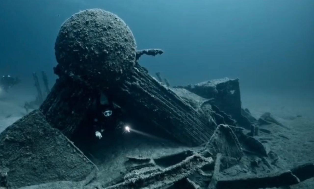 The remains of a British warship sunk during the 1915 Gallipoli Campaign rest silently under the sea at the Gallipoli Historical Underwater Park in Canakkale, Türkiye, Oct. 5, 2025. (Photo via Ministry of Culture and Tourism)