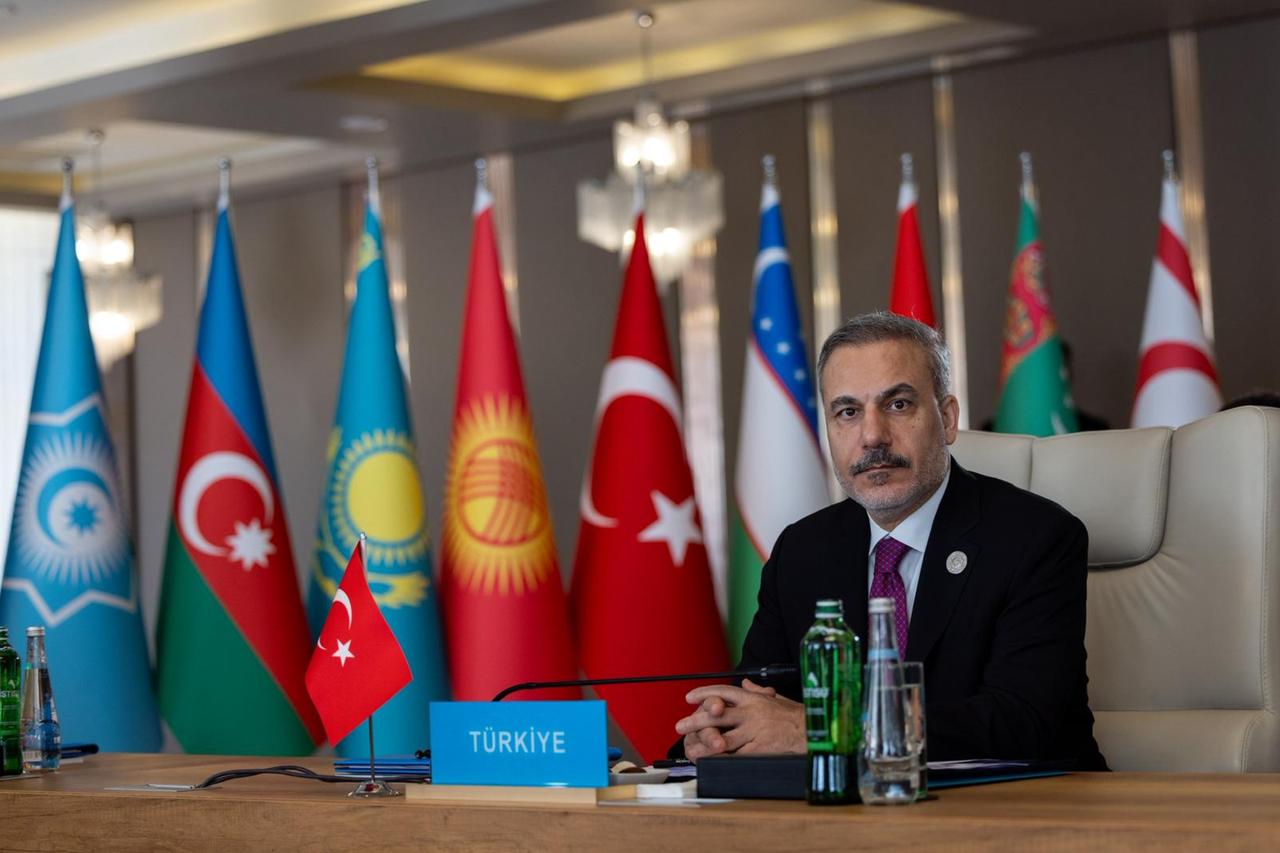 Turkish Foreign Minister Hakan Fidan attends the meeting of the Council of Ministers of Foreign Affairs of the Organization of Turkic States in Gabala, Azerbaijan, Oct. 7, 2025. (AA Photo)