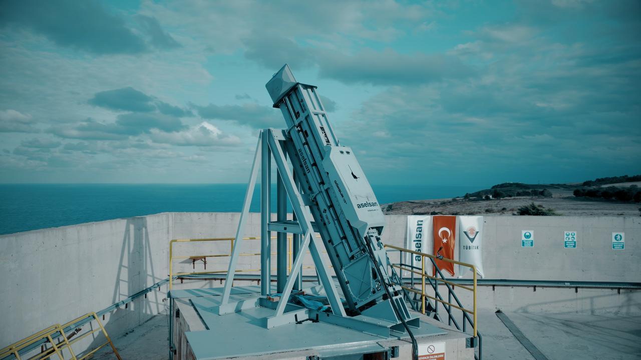 GOKSUR 100-N Vertical Launch System (VLS) with GOKSUR infrared seeker-headed missile (IIR) missile during testing in Sinop, Türkiye. (Photo via Aselsan)