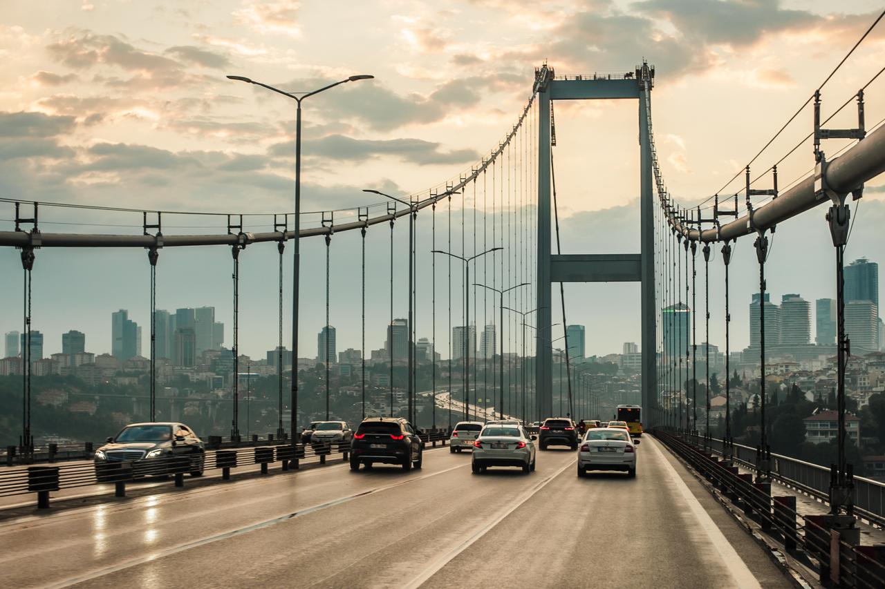 Traffic at Fatih Sultan Mehmet Bridge Bosphorus, Istanbul. (Adobe Stock Photo)