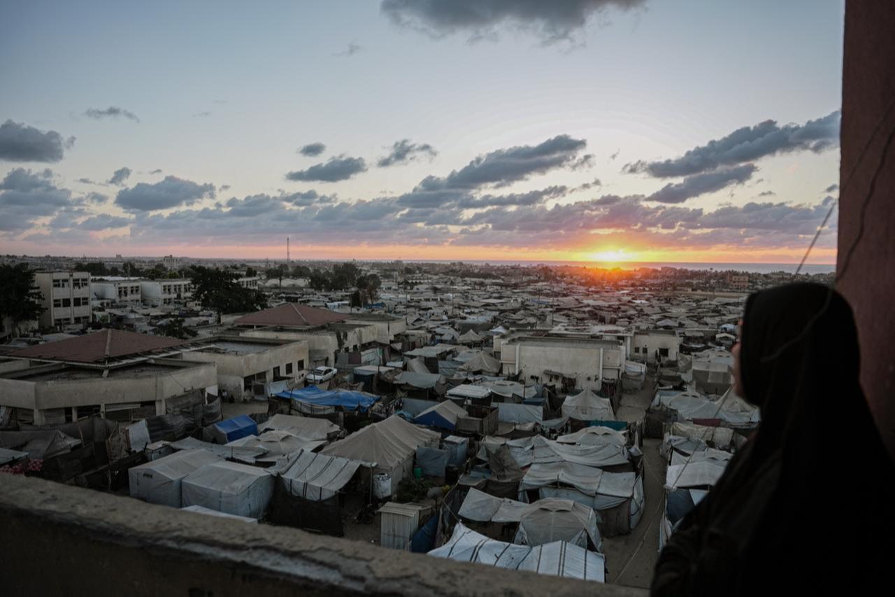 A view of the makeshift tents at Al-Mawasi district, where Palestinians who lost their homes to Israeli attacks live, in Khan Yunis, Gaza, Oct. 5, 2025. (AA Photo)