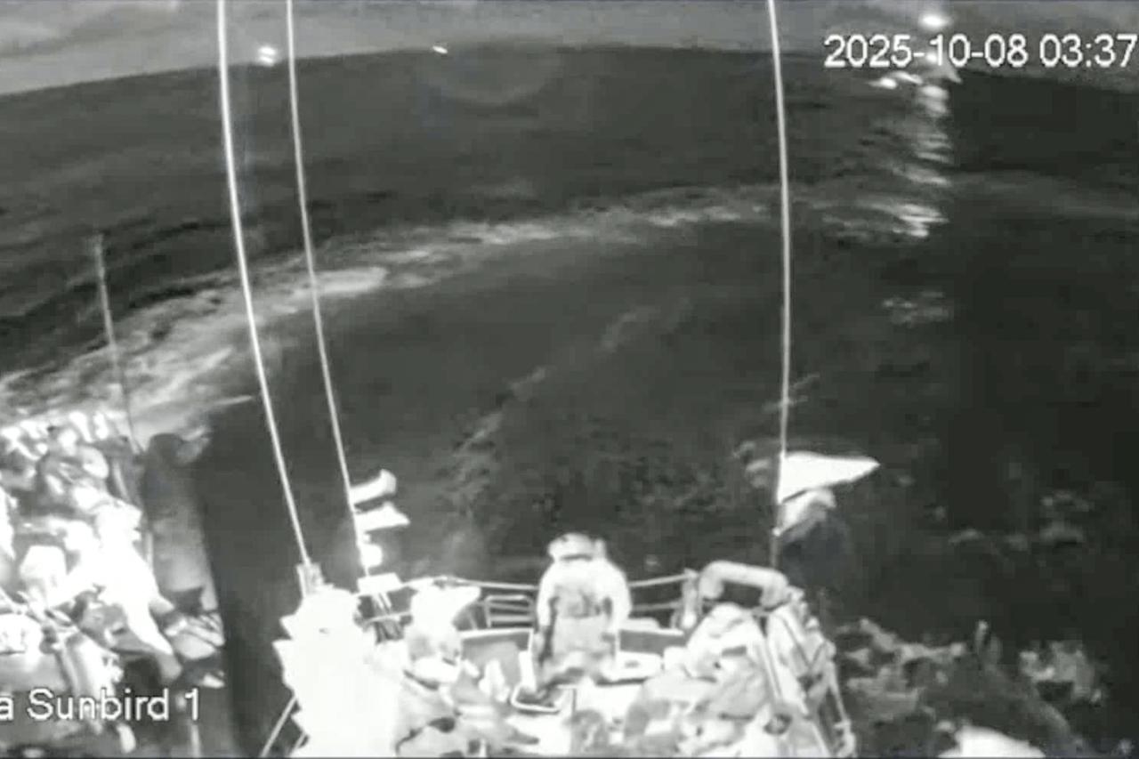A screen grab shows The Israeli Navy attacked three ships of the Gaza-bound Freedom Flotilla Coalition (FFC) in international waters roughly 120 nautical miles (222 kilometers) from the enclave on October 08, 2025. (Freedom Flotilla Coalition Handout / AA Photo)
