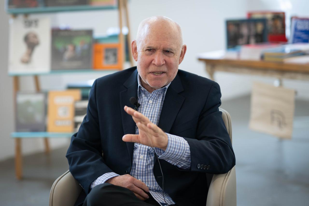 Famous photographer Steve McCurry speaks during an exclusive interview on his exhibition “The Haunted Eye”, whose world premiere in Istanbul is currently attracting photography enthusiasts in Istanbul, Türkiye, Sept. 28, 2025. (AA Photo)