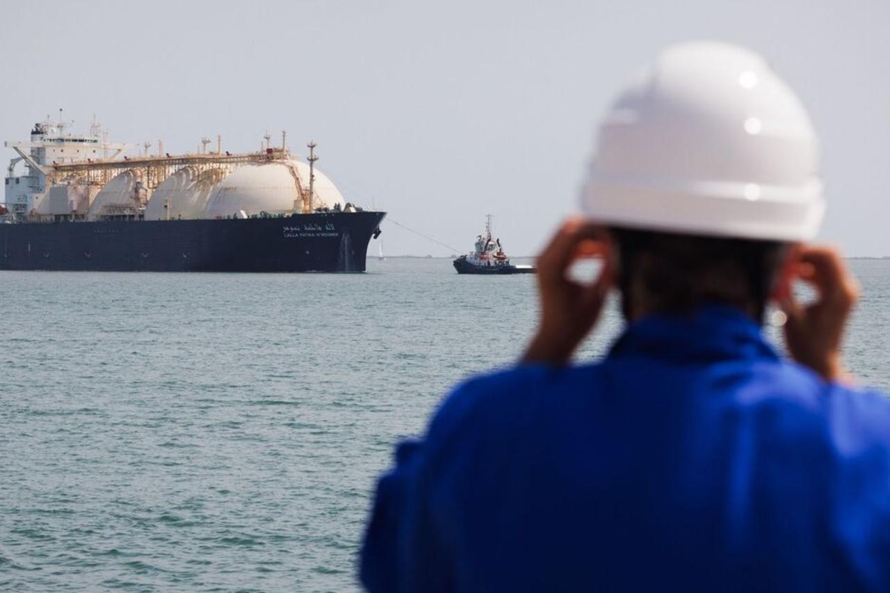 This picture shows a worker standing on the uploading dock of Cavaou LNG (Liquefied Natural Gas) terminal in Fos-sur-Mer, June 22, 2023. (AFP Photo)