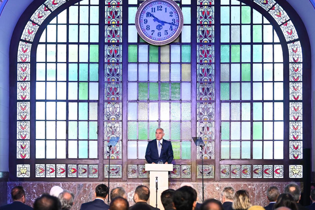 Culture and Tourism Minister Mehmet Nuri Ersoy delivers a speech at the Haydarpasa and Sirkeci project launch in Istanbul, Türkiye, Oct. 9, 2025. (Photo via Ministry of Culture and Tourism)