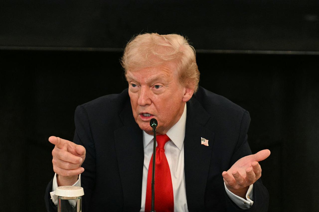 US President Donald Trump speaks during a roundtable about Antifa in the State Dining Room of the White House in Washington, DC, October 8, 2025. (AFP Photo)