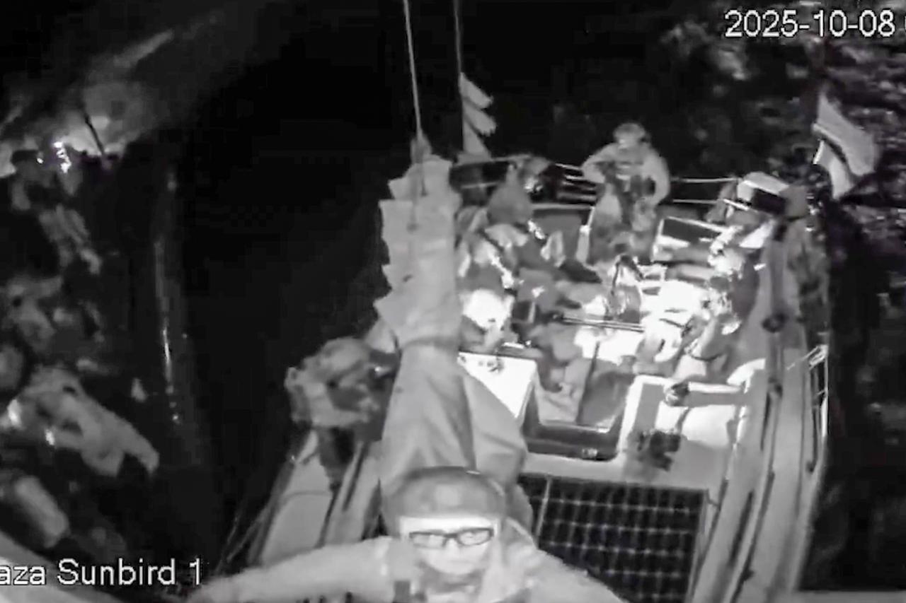A screen grab shows the Israeli Navy attacked three ships of the Gaza-bound Freedom Flotilla Coalition (FFC), Oct. 8, 2025. (Photo via Freedom Flotilla Coalition)