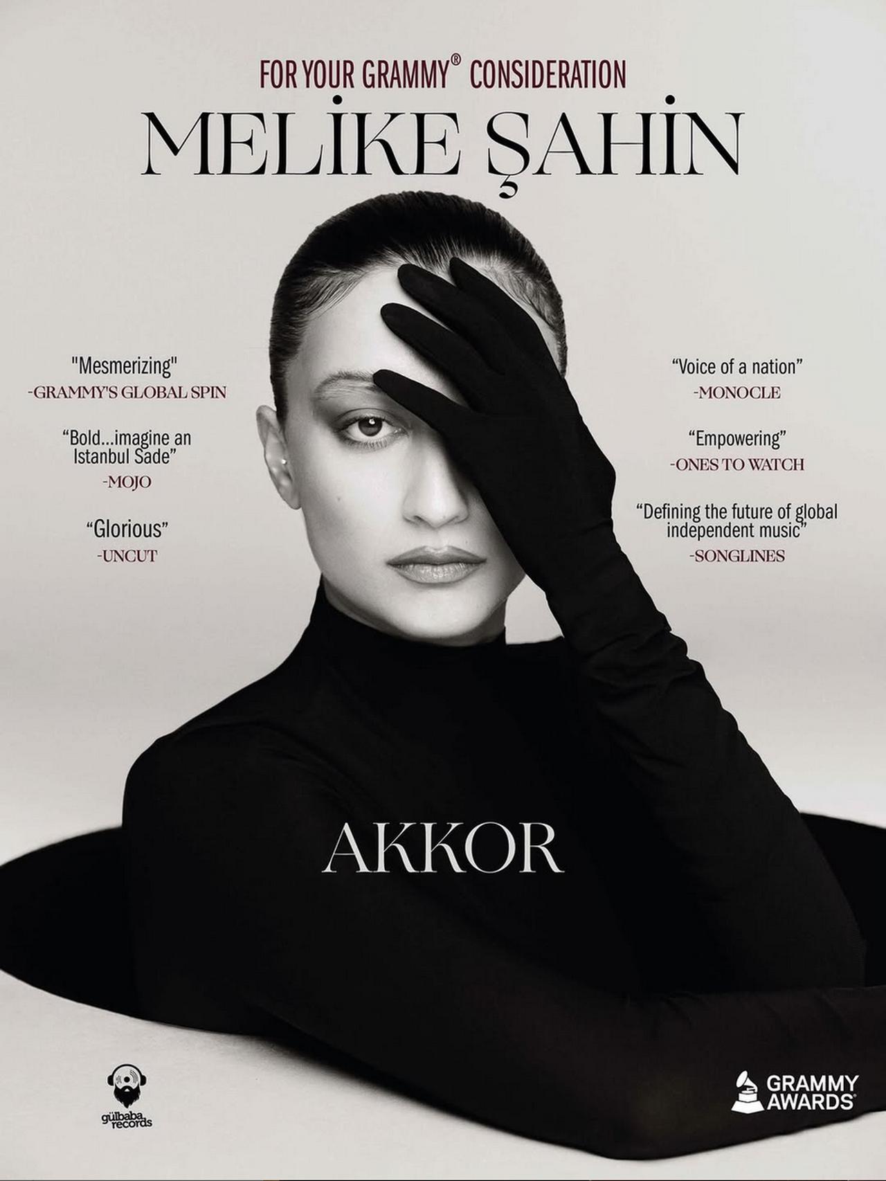 Melike Sahin shares a “For Your Grammy Consideration” poster for her album “Akkor,” which is being evaluated in four categories at the 68th Grammy Awards, October 4, 2025. (Photo via Instagram / @melikesahin)