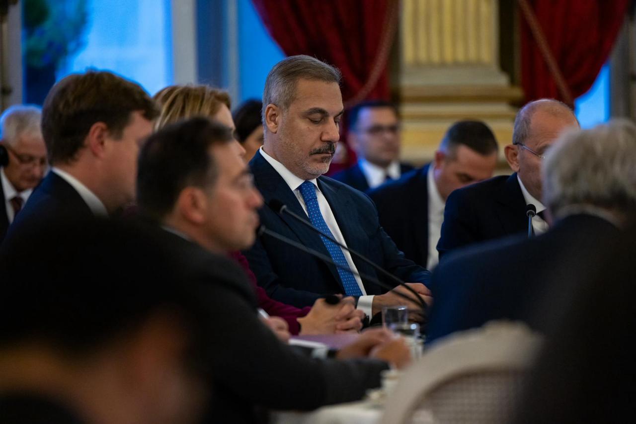 Turkish Foreign Minister Hakan Fidan attends meeting on the implementation of the US Peace Plan aimed at ending the Israeli attacks in Gaza, in Paris, France, October 9, 2025. (AA Photo)