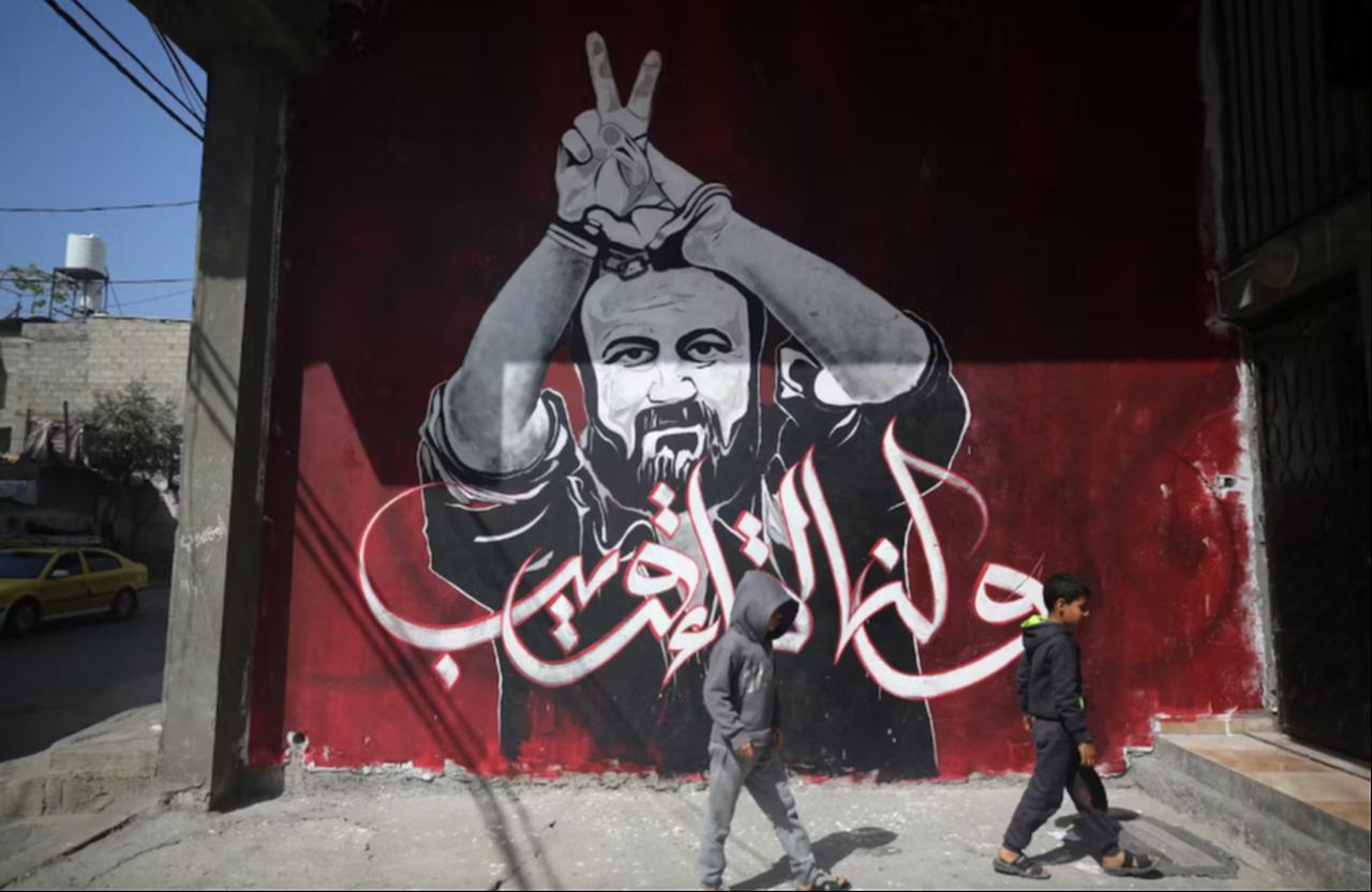 A mural of Marwan Barghouti in a refugee camp in the northern Gaza Strip on April 16 (AFP Photo )