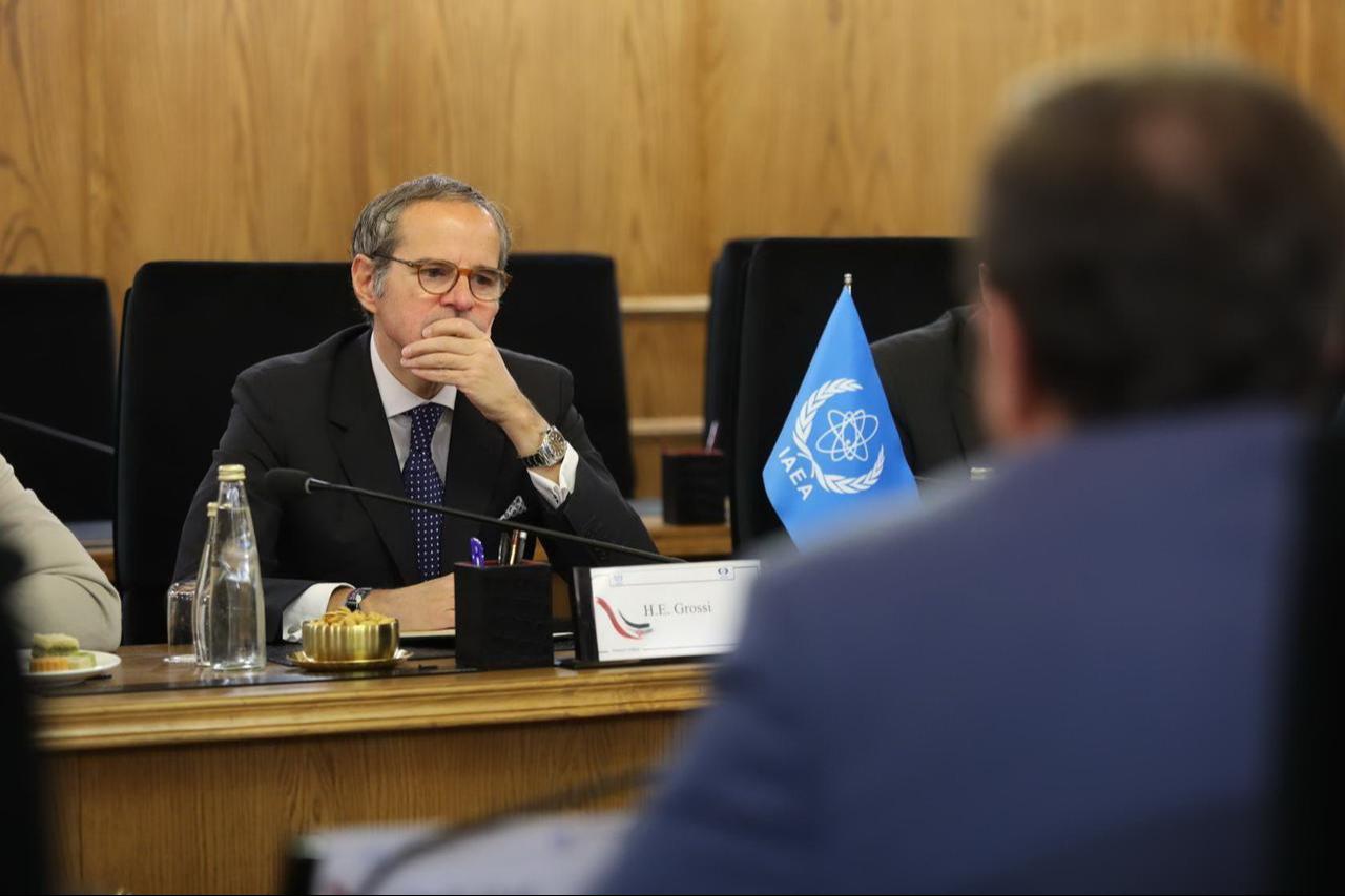 Rafael Mariano Grossi (L), Director General of the International Atomic Energy Agency (IAEA), holds a delegation meeting with Head of the Atomic Energy Organization of Iran (AEOI) Mohammad Eslami at the Atomic Energy Organization of Iran (AEOI) building on a visit to the capital as negotiations between Iran and the United States continue, in Tehran, Iran on April 17, 2025. (Atomic Energy Organization of Iran - Anadolu Agency)