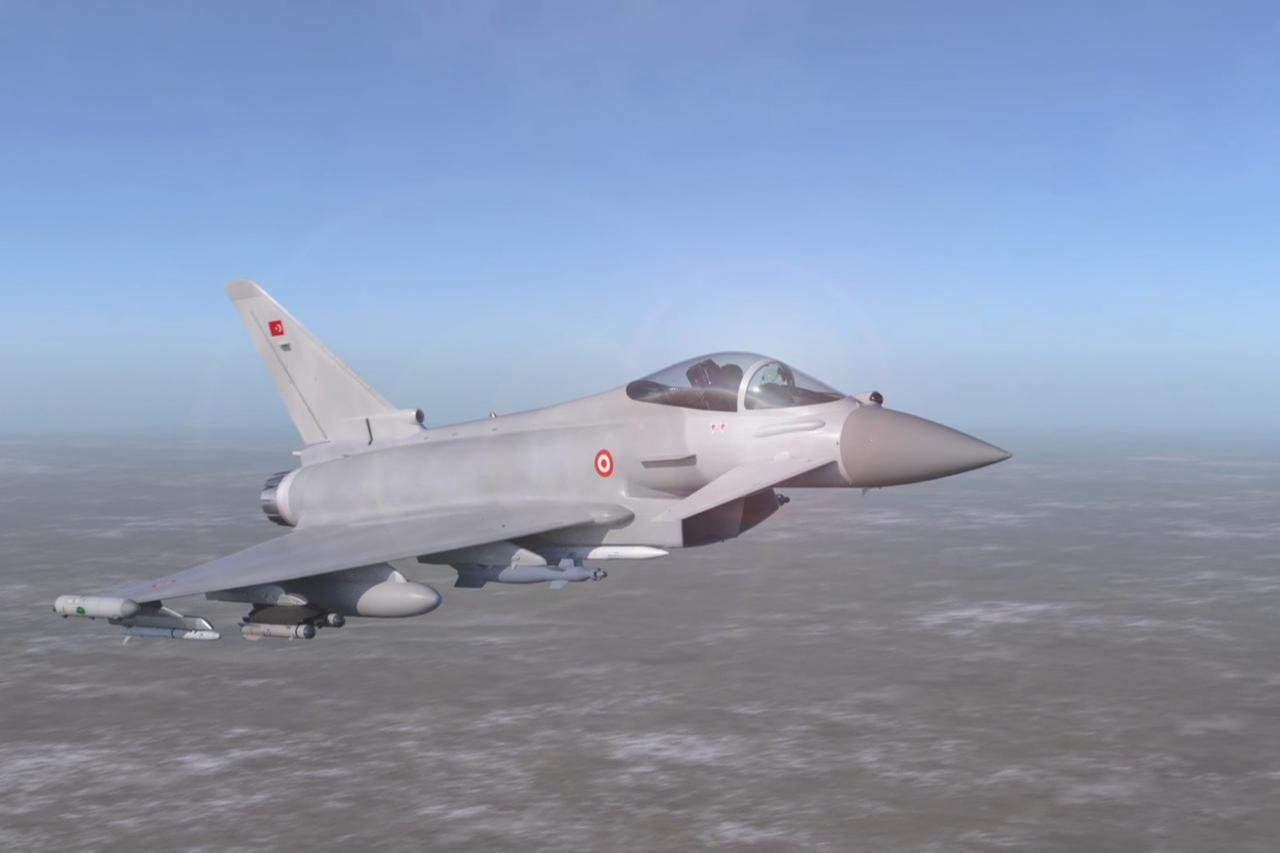 An illustration of the Eurofighter Typhoon fighter jet with the Turkish Air Force Commands roundel. (Photo via BAE Systems)