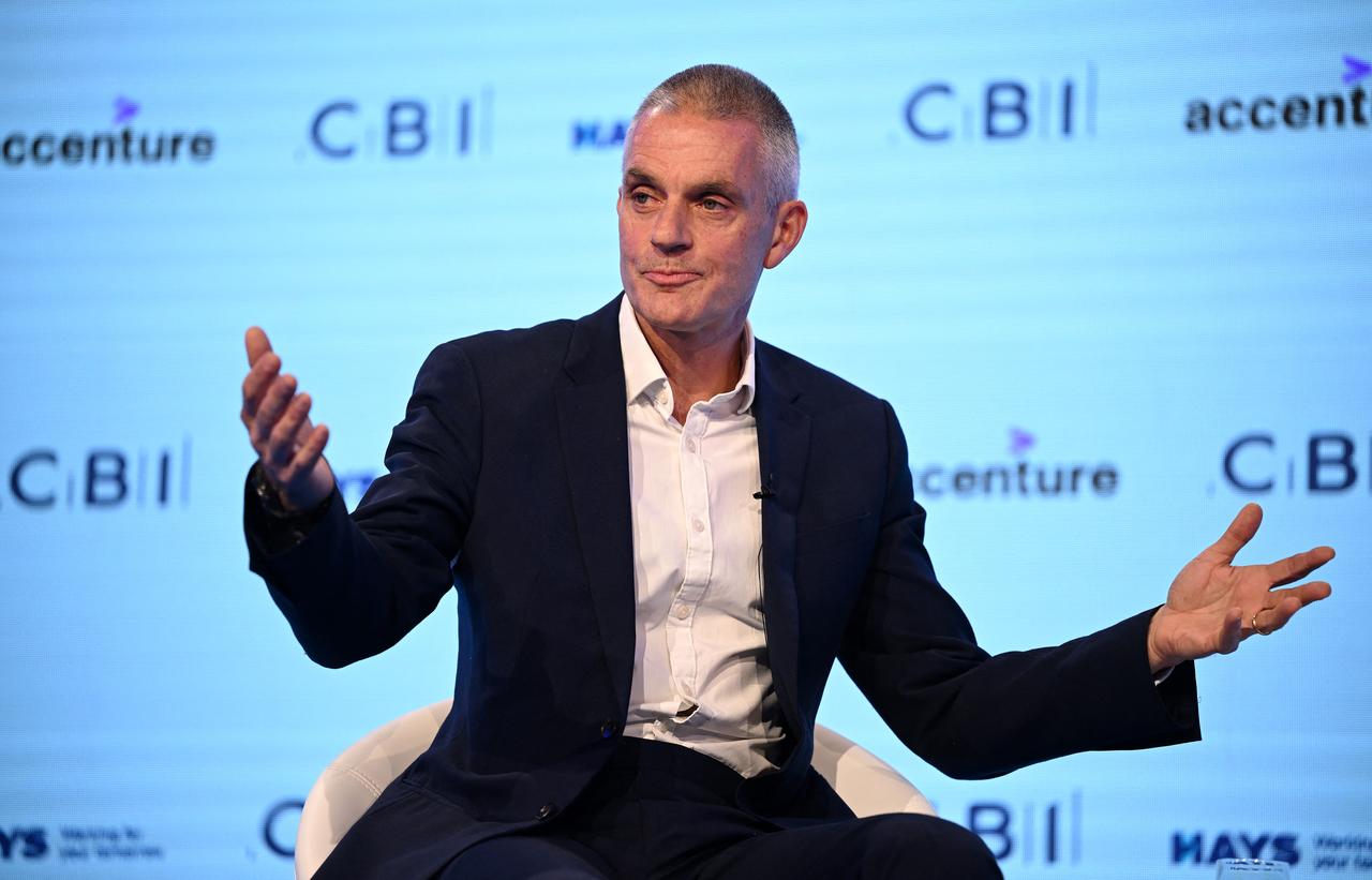 BBC Director General Tim Davie speaks at the Confederation of Business Industry (CBI) annual conference at the Vox Conference Centre in Birmingham on Nov. 22, 2022. (AFP Photo)