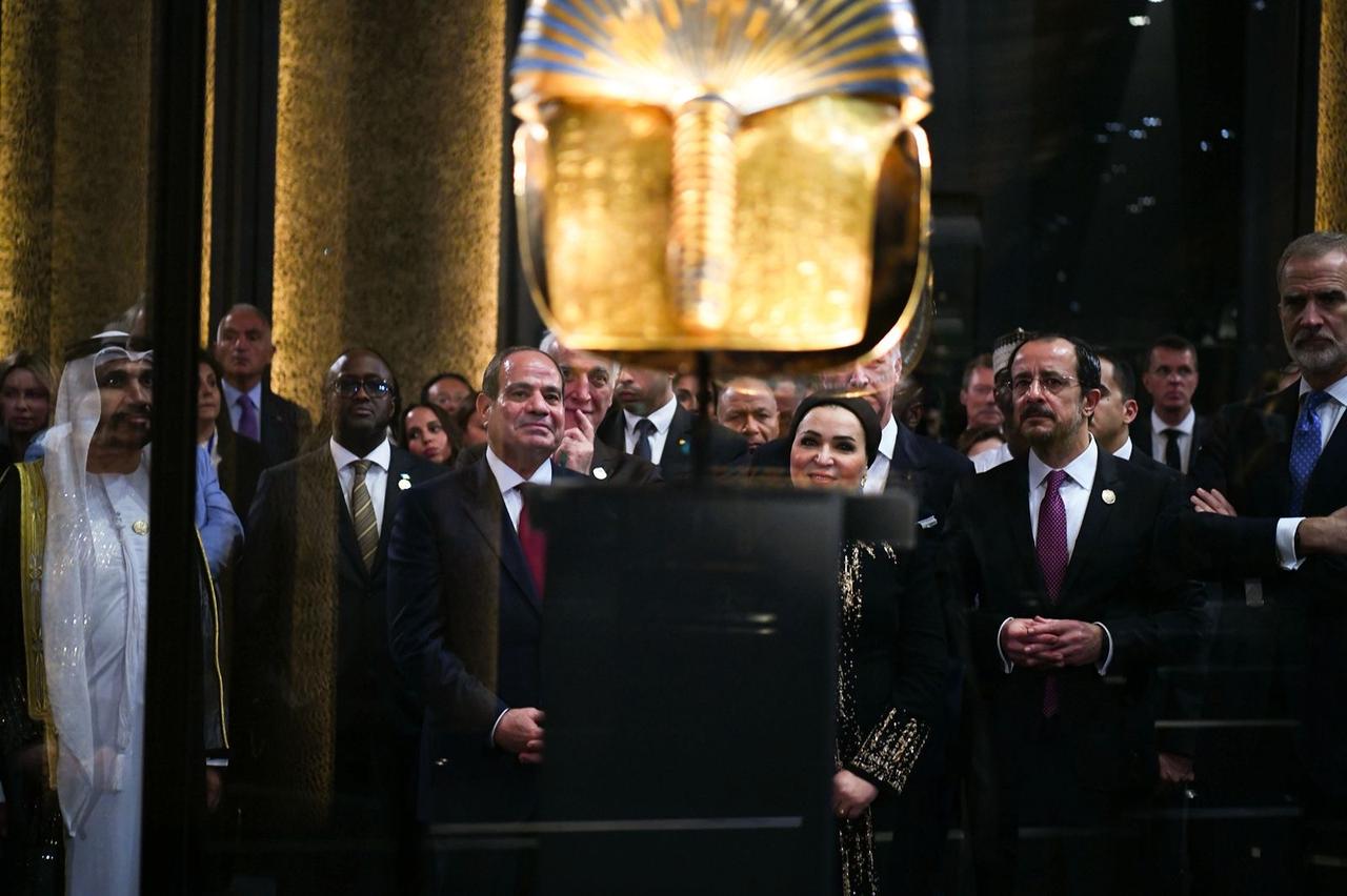Egyptian President Abdel Fattah el-Sisi (2nd L) attends the inauguration ceremony of the Grand Egyptian Museum, dubbed the "Fourth Pyramid," west of Cairo, Egypt, Nov. 1, 2025. (AA Photo)