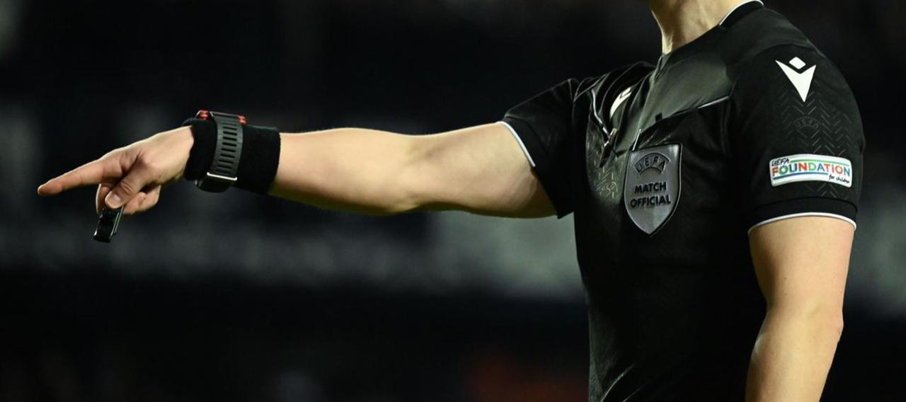 Referee during the UEFA Europa League Round of 16 second leg match between Glasgow Rangers and Fenerbahce at Ibrox Stadium in Glasgow, Scotland on March 13, 2025. (AA Photo)