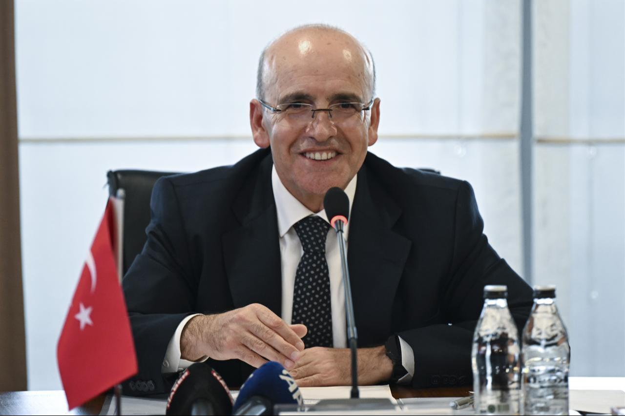 Turkish Treasury and Finance Minister Mehmet Simsek meets with President of the Asian Development Bank (ADB) Masato Kanda in Ankara, Türkiye, November 12, 2025. (AA Photo)