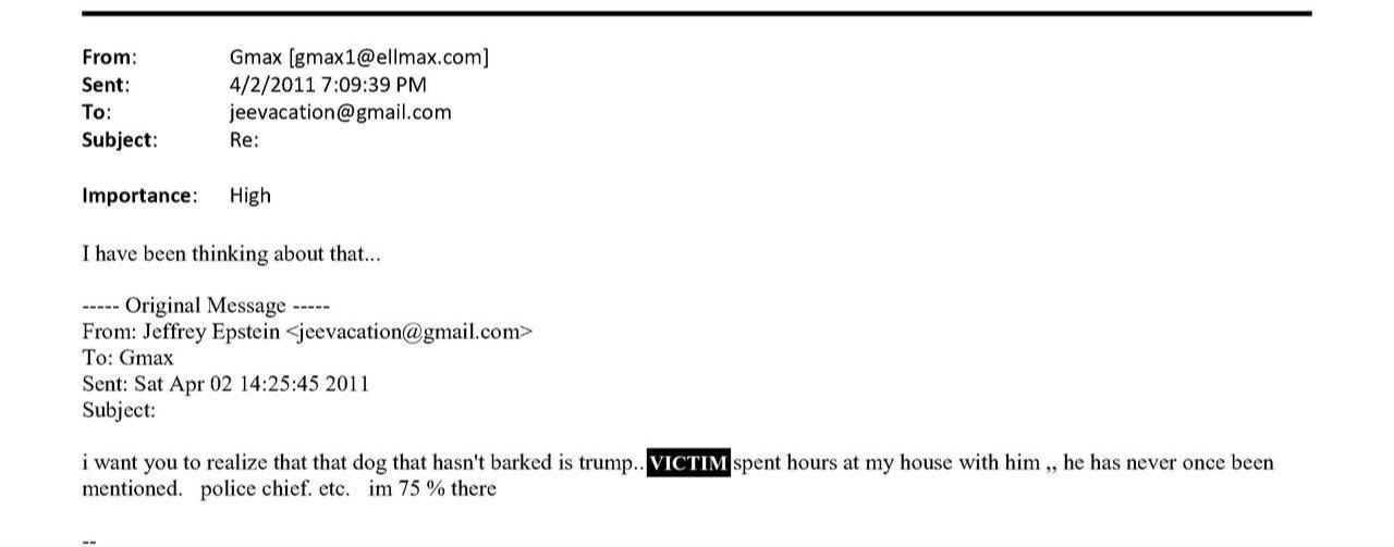 Email exchange from April 2011 showing Jeffrey Epstein talking to Ghislaine Maxwell about Donald Trump, United States, November 12, 2025. (Photo via Oversight Democrats)