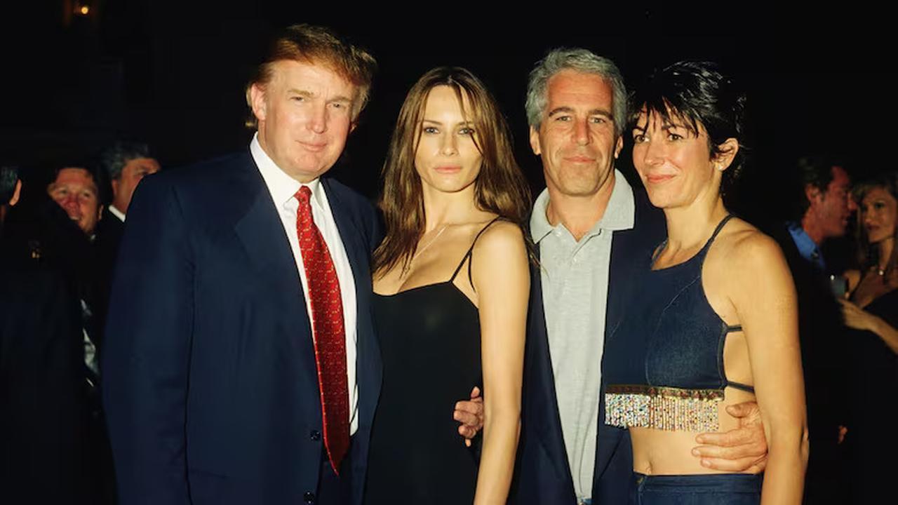 Donald Trump and Melania Trump are shown with Jeffrey Epstein and Ghislaine Maxwell at Trump's Mar-a-Lago estate in Palm Beach, Florida, United States, February 2000. (Getty Images)