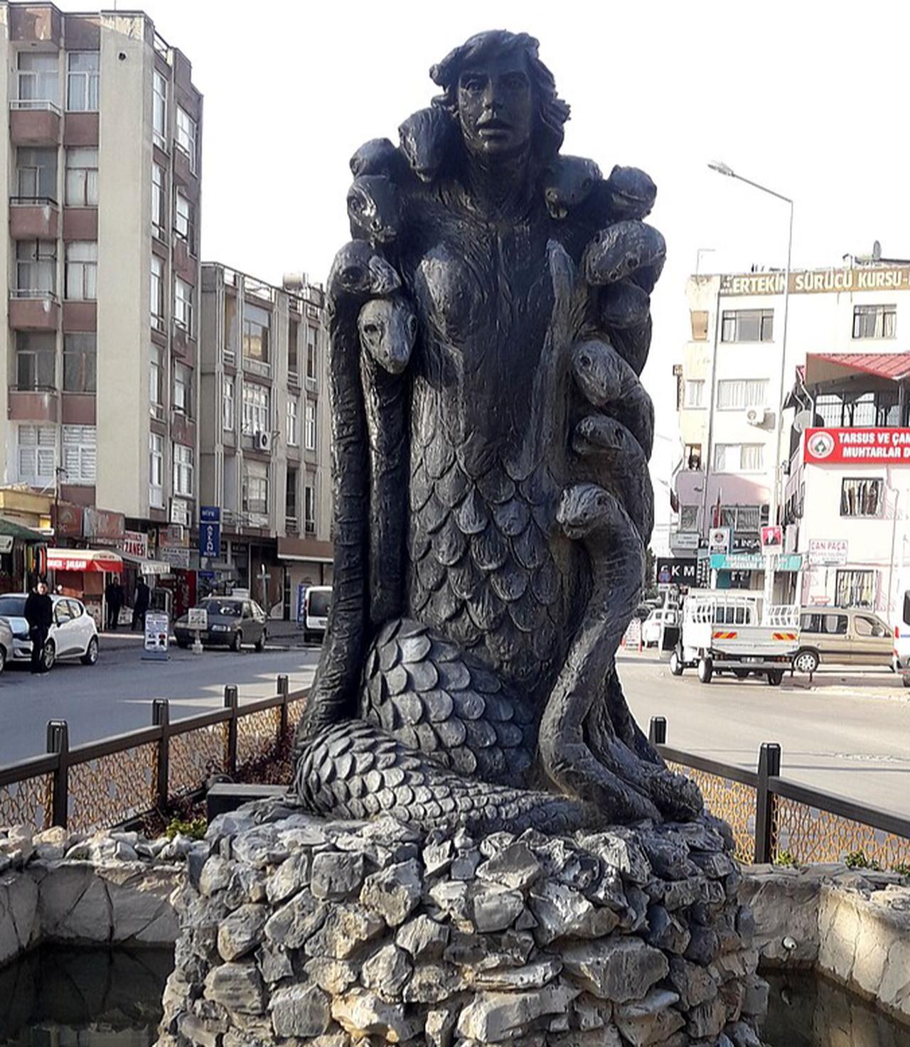 A statue of Shahmaran in the city of Tarsus, Türkiye, where many versions of the legend are still told today. (Photo via Wikimedia)
