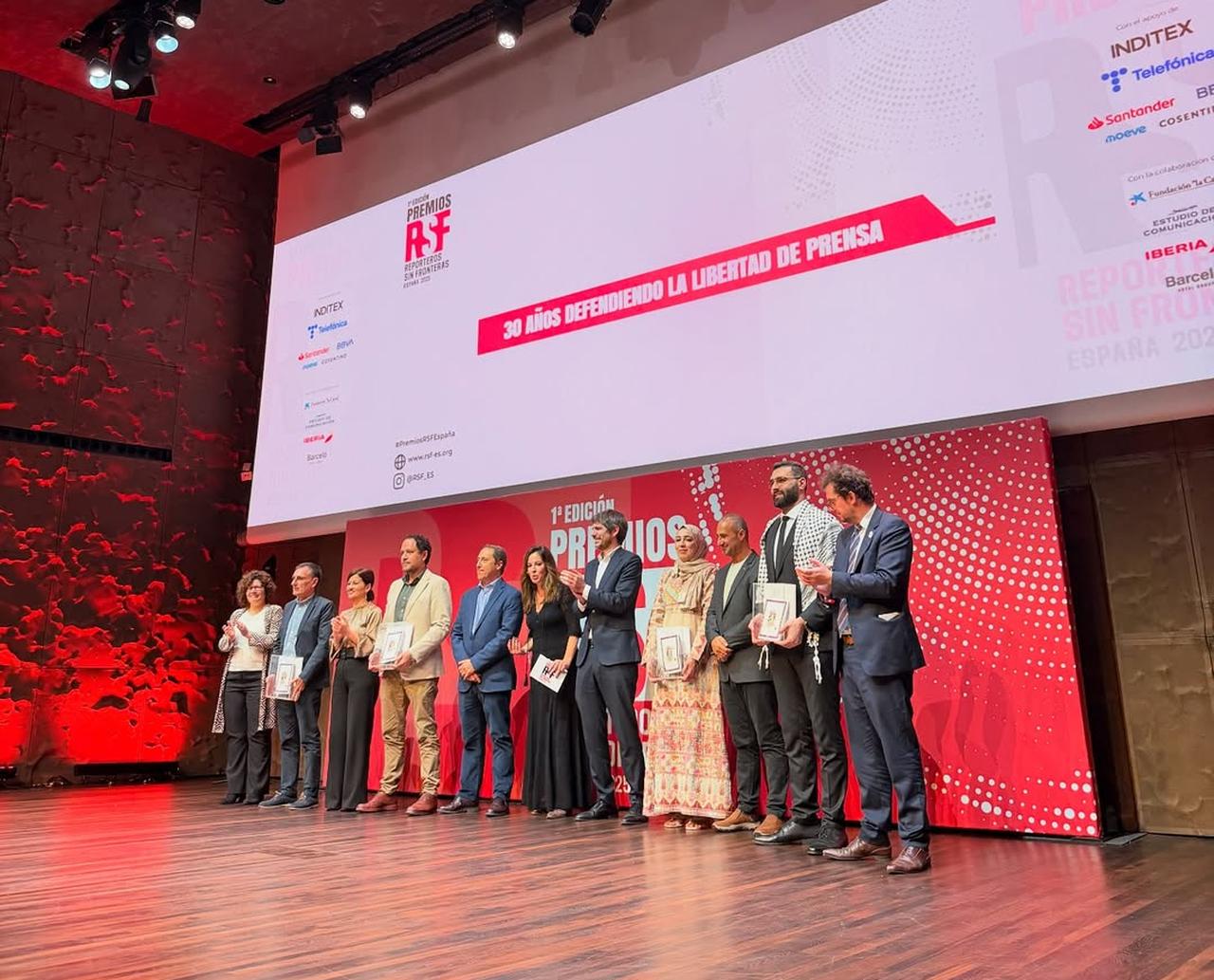 Palestinian journalist Ola al-Zaanoun and journalist Motaz Azaiza won awards for their coverage of the war during a major ceremony organized by Reporters Without Borders (RSF) in Madrid on November 11, 2025. (Photo via Isgram \ @motaz_azaiza)