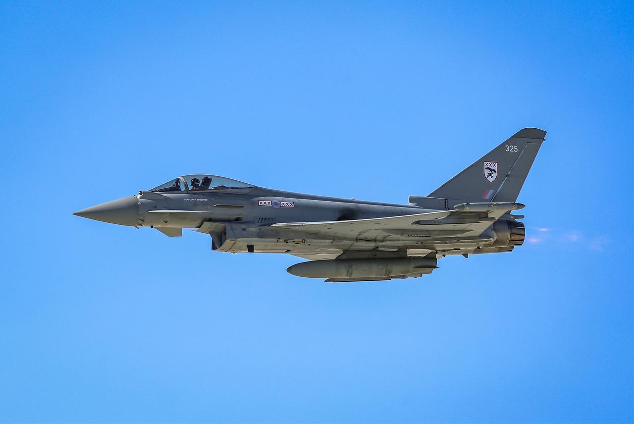 A Eurofighter Typhoon jet from the Royal Air Force Typhoon Display Team performs during 10th edition of Sivrihisar Air Shows in Sivrihisar district of Eskisehir, Sept. 20, 2025. (AA Photo)