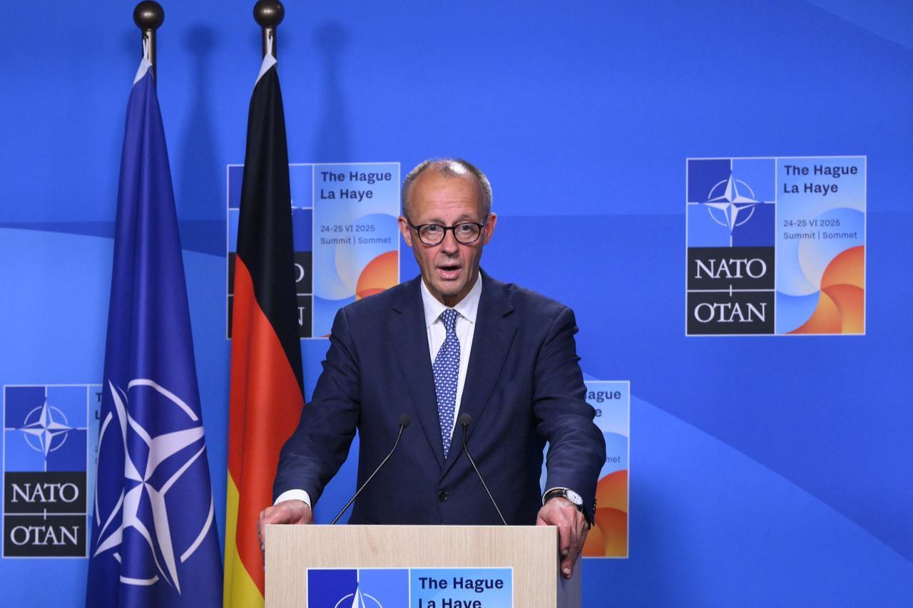 Germany's Chancellor Friedrich Merz addresses a press conference during a NATO leaders summit in The Hague, Netherlands June 25, 2025. (AFP Photo)