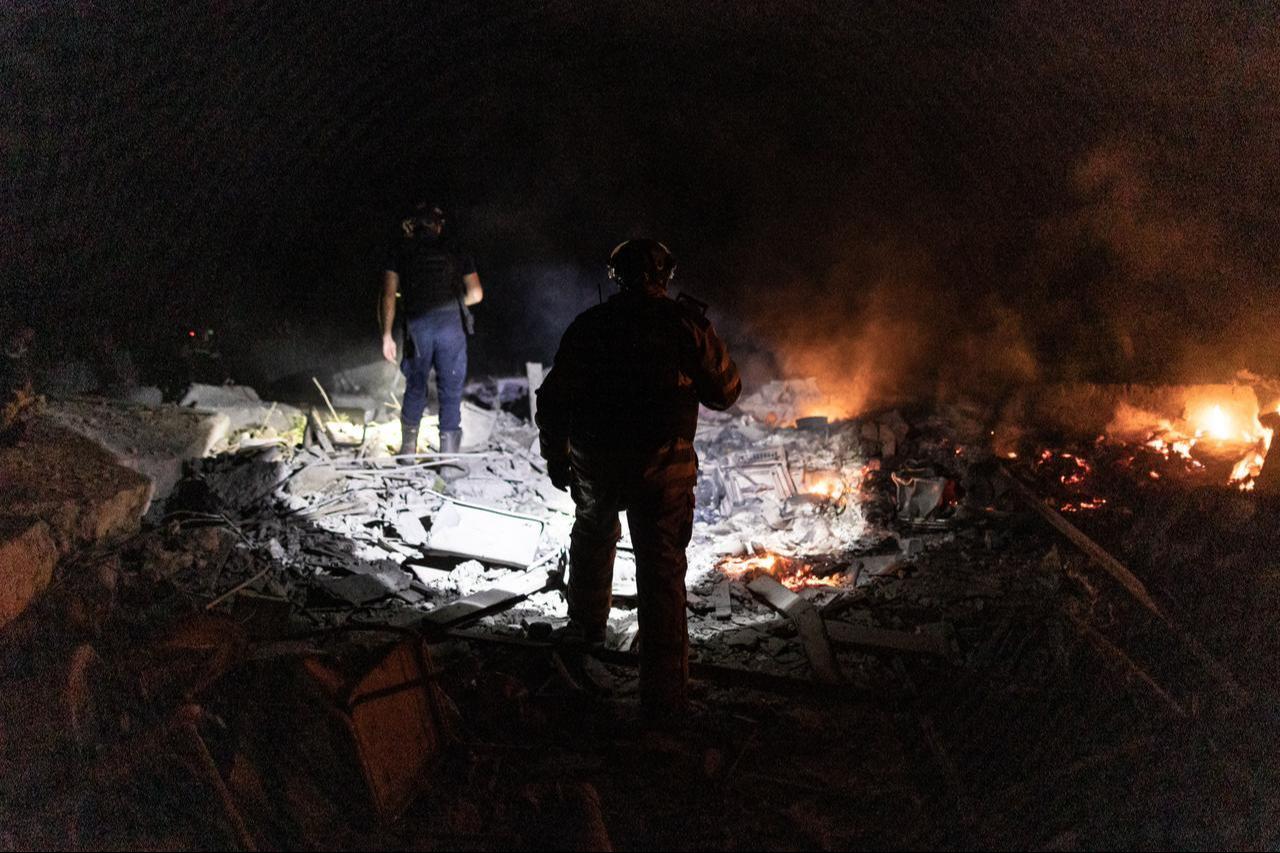 Ukrainian firefighters extinguish a fire in garages following a Russian attack on the city of Druzhkivka, Ukraine, on Sept. 3, 2025. (AA Photo)