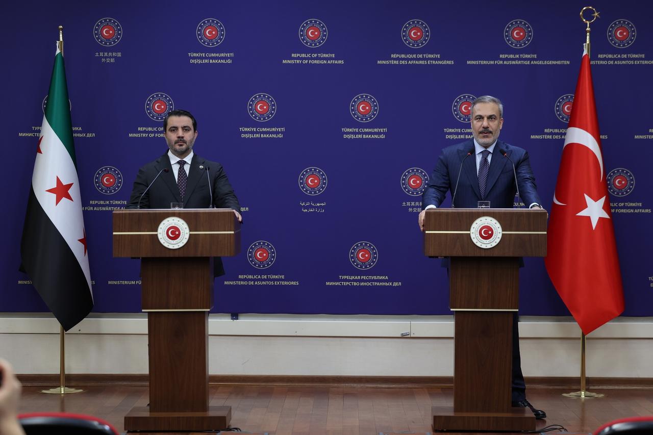 Turkish Foreign Minister Hakan Fidan (R) and the Foreign Minister of the new administration in Syria, Asaad al-Shaibani (L) hold a joint press conference in Ankara, Türkiye on Jan. 15, 2025. (AA Photo)