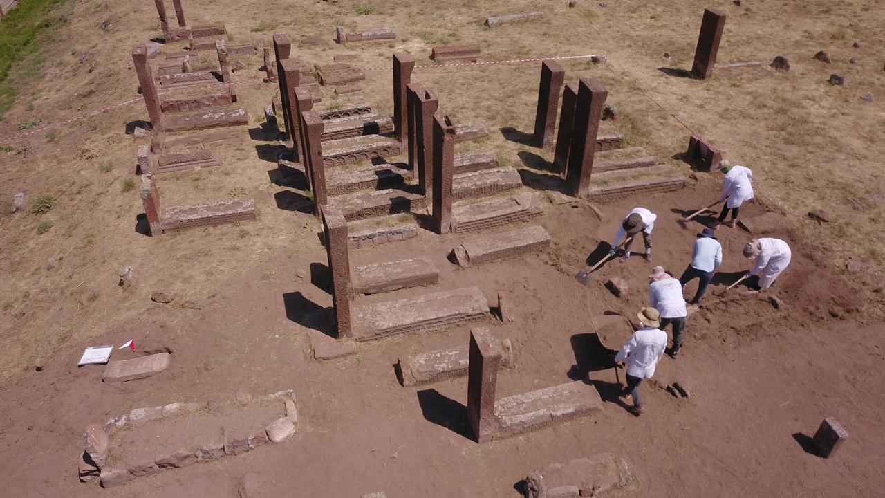 Excavation and restoration works carried out in the Seljuk Square Cemetery, which is the largest Turkish Islamic cemetery in the world, located in Ahlat district of Bitlis, Türkiye, Aug. 12, 2024 (IHA Photo)