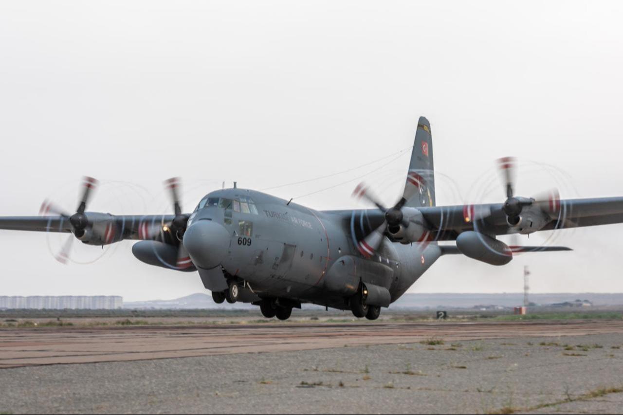 The image shows a Turkish Air Force Lockheed C-130 Hercules military transport aircraft with the tail number 609, accessed on Nov. 13, 2025. (Photo via X)