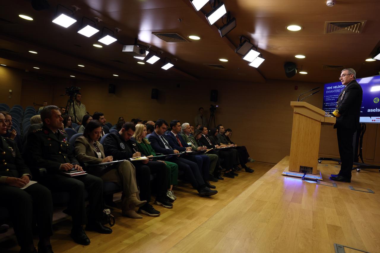 Rear Admiral Zeki Akturk, the Press and Public Relations Advisor and Spokesperson of the Ministry of National Defense (MSB), made statements during the weekly press briefing held at the ministry, Ankara, Türkiye, on Nov. 13, 2025. (AA Photo)