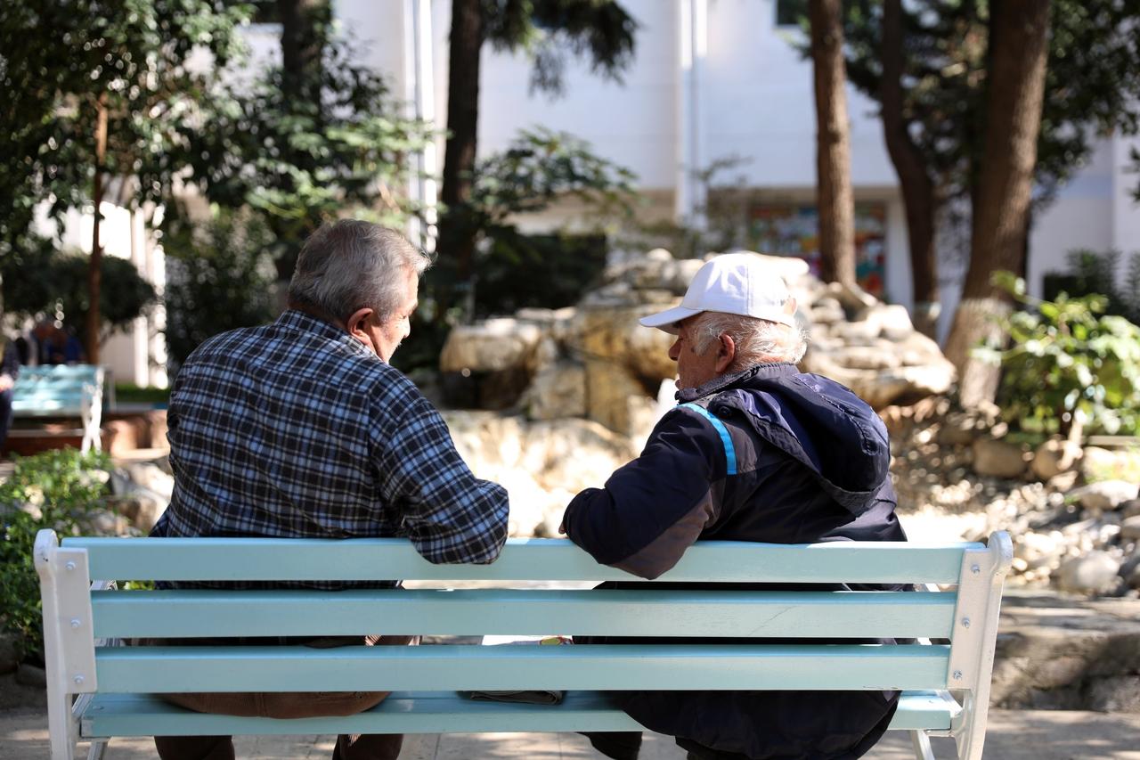 Two residents of Darülaceze nursing home chat in Istanbul, Türkiye, Oct. 1, 2020. (AA Photo)