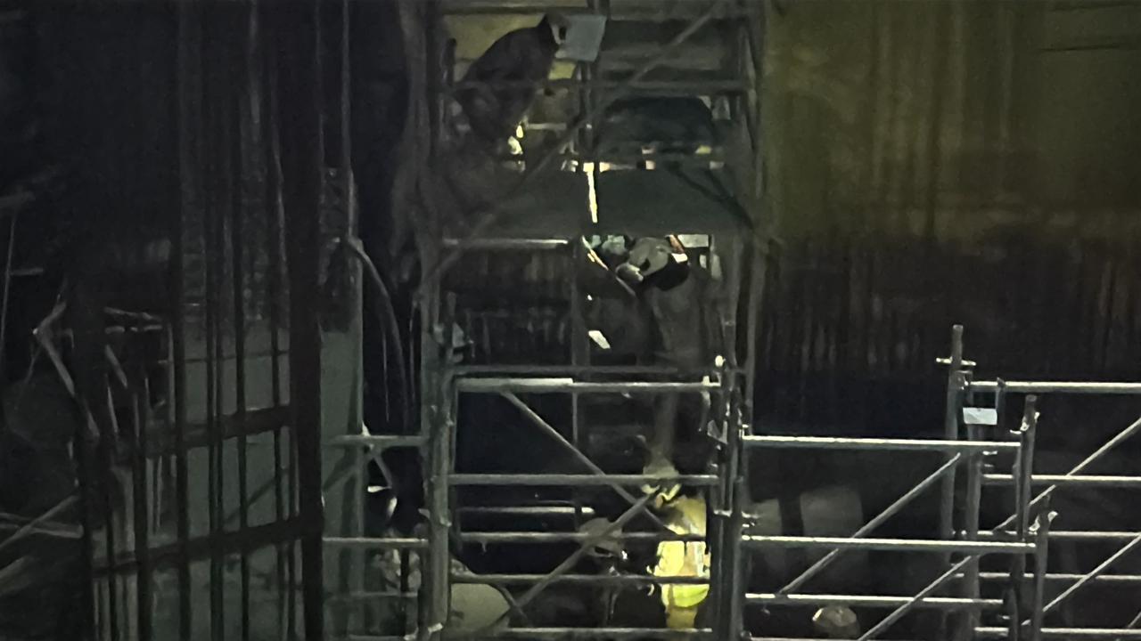 Several workers injured after scaffolding collapsed at a metro construction site in Beyoglu district, Istanbul, Türkiye on Nov. 15, 2025. (IHA Photo)