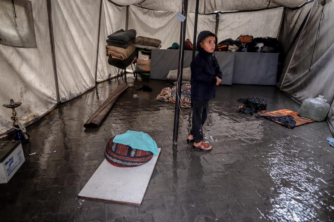 Thousands of displaced Palestinians are facing winter in tents as limited aid leaves them vulnerable to harsh weather, Nov. 15, 2025. (AA Photo)