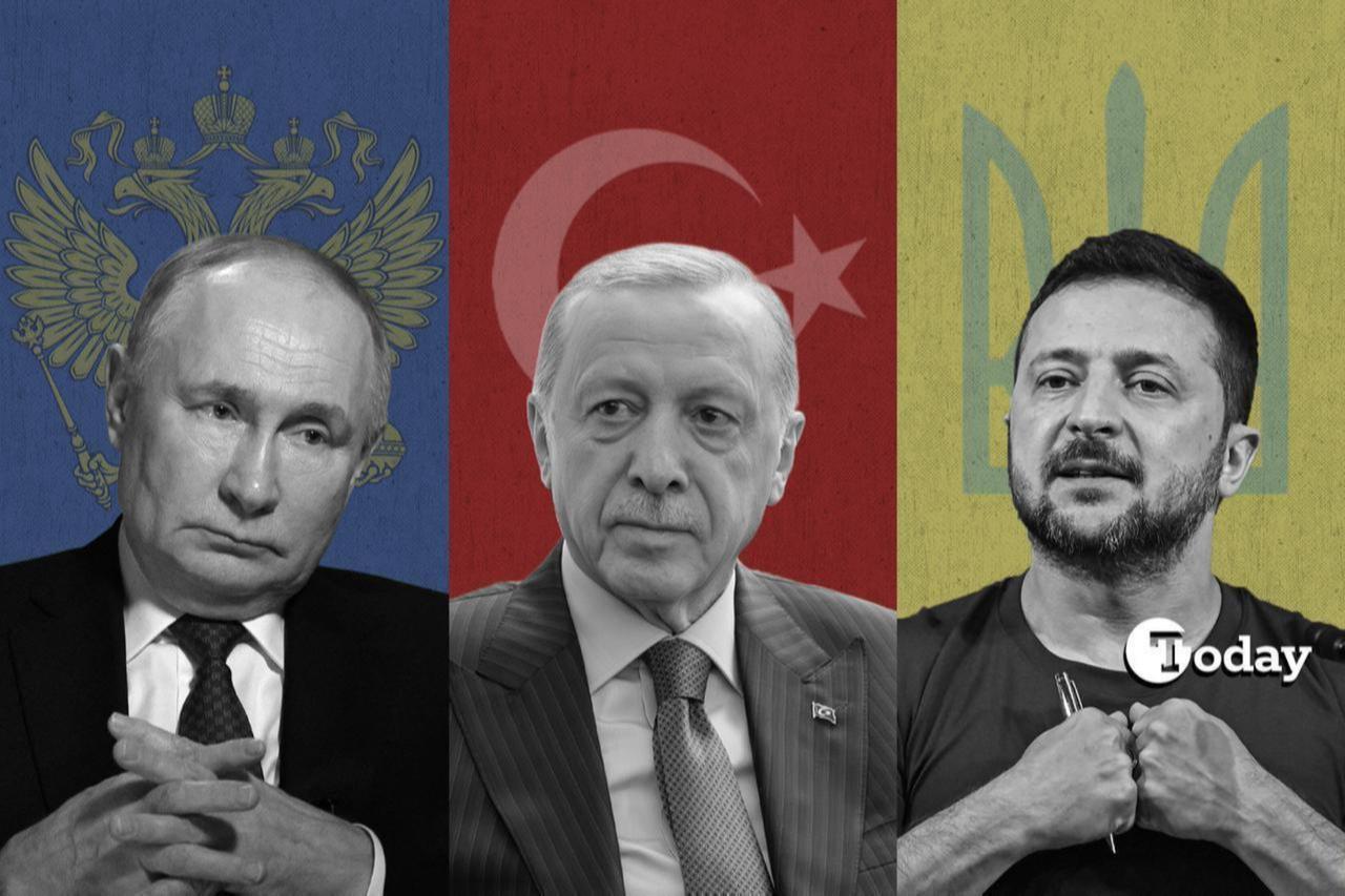 Collage shows the Russian President Vladimir Putin (L), President Recep Tayyip Erdogan (C) and Ukrainian President Volodymyr Zelenskyy (R). (Collage by Türkiye Today)