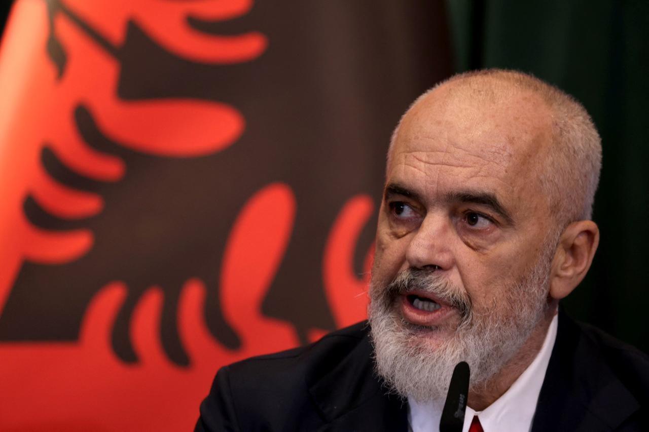 Albanian Prime Minister Edi Rama speaks during a joint press conference with President Recep Tayyip Erdogan at the Prime Minister's office in Tirana, on Oct. 10, 2024 (AFP Photo)
