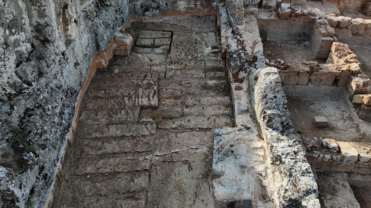 Excavated architectural layers and carved floor surfaces emerge during this season’s work at ancient city of Perre, Adiyaman, Türkiye, Nov. 17, 2025. (AA Photo)