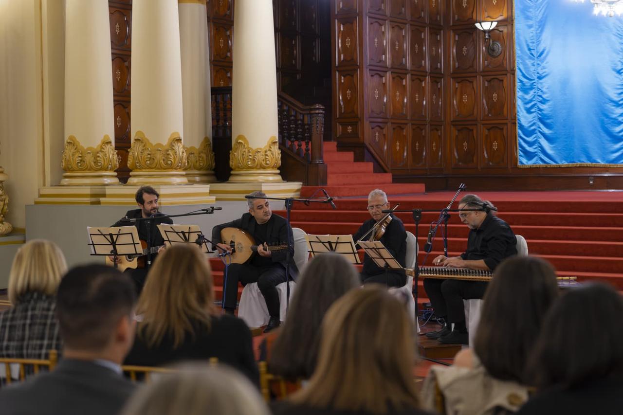 The Alla Turca Ornamenti ensemble presents classical Turkish music at the National Palace of Culture in Guatemala City, attracting diplomats, officials, and music enthusiasts, Nov. 17, 2025. (AA Photo)
