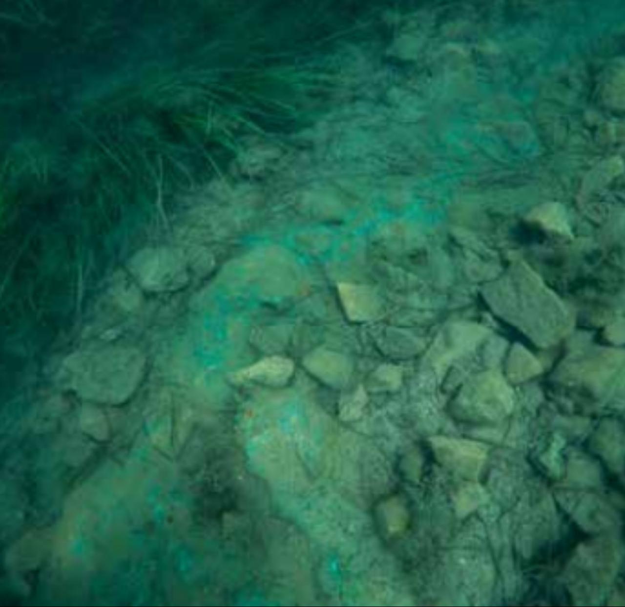General seabed view revealing green copper patches among natural rock formations at a depth of approximately four meters in Camlimani Bay, Heybeliada, Istanbul, Türkiye. (Photo via Assoc. Prof. Ahmet Bilir/Tina)