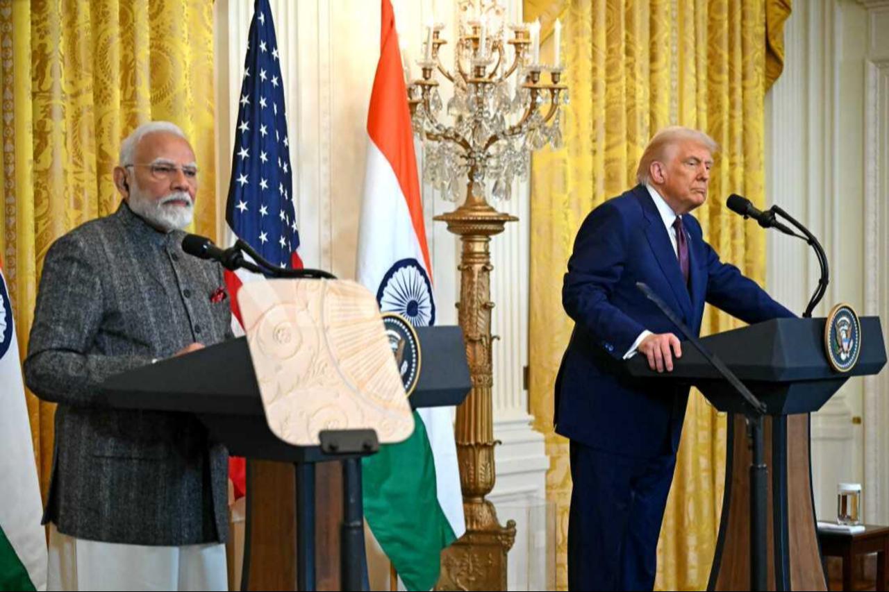 U.S. President Donald Trump and Indian Prime Minister Narendra Modi hold a joint press conference in the East Room of the White House in Washington, DC, February 13, 2025. (AFP Photo)