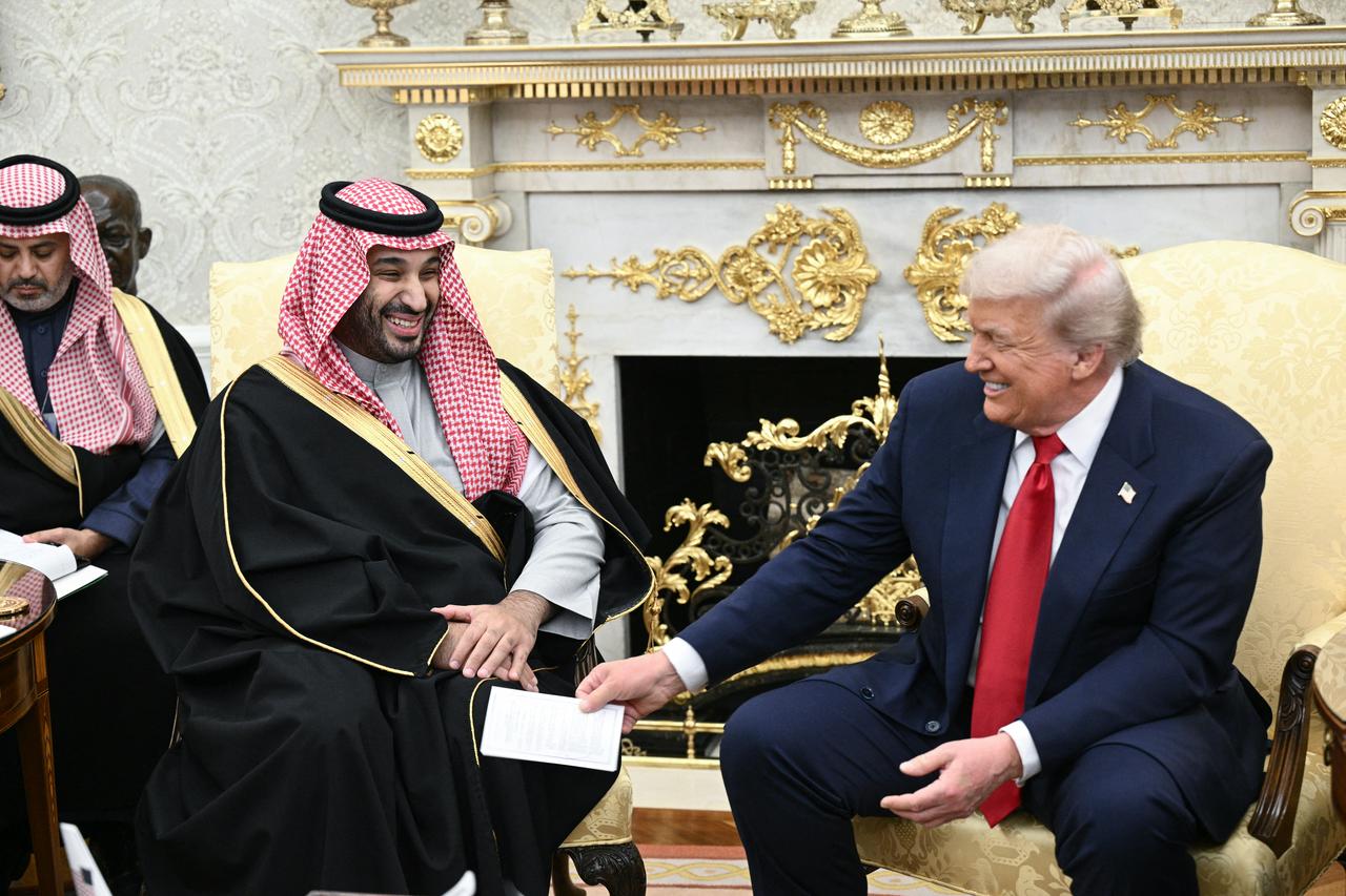 US President Donald Trump meets with Crown Prince and Prime Minister of the Kingdom of Saudi Arabia Mohammed bin Salman in the Oval Office of the White House in Washington, DC on Nov. 18, 2025. (AFP Photo)