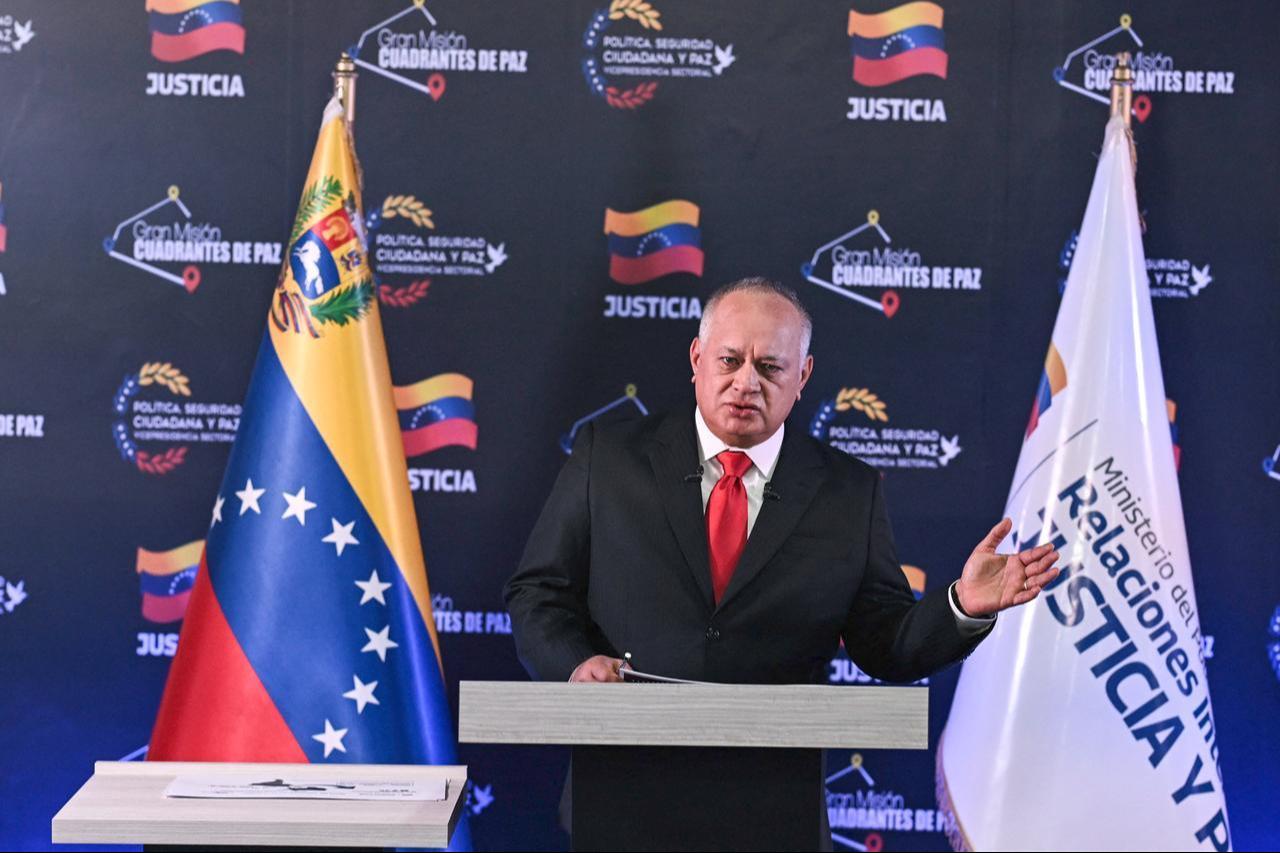 Venezuelas Minister of Interior Relations, Justice, and Peace, Diosdado Cabello speaks during a press conference in Caracas, Venezuela on Aug. 25, 2025. (AFP Photo)
