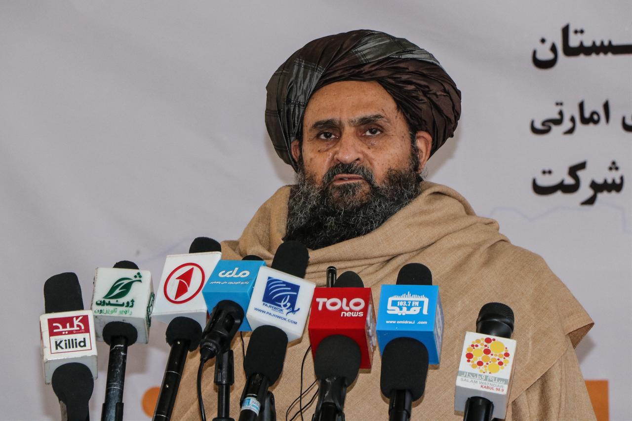 Afghanistan's Deputy Prime Minister Abdul Ghani Baradar speaks during the inauguration ceremony of the Paranda Dam project in Bazarak of Panjshir province on November 13, 2025. (AFP Photo)