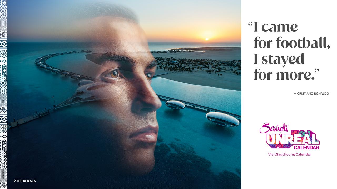 The image is an advertisement for Saudi Arabia's tourism calendar, featuring footballer Cristiano Ronaldo. (Photo via Instagram)