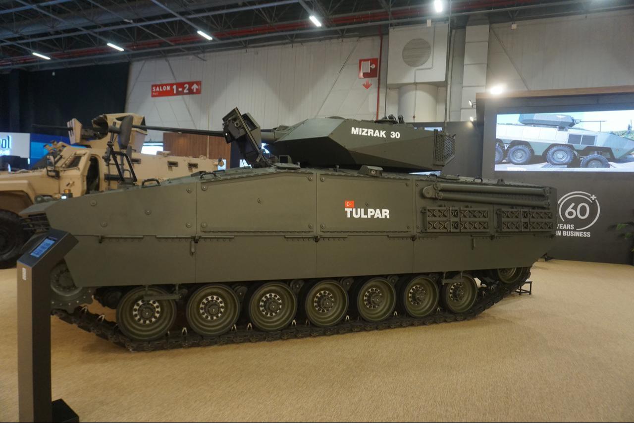 Turkish Otokar's TULPAR armored vehicle is displayed at the IDEF 2025 in Istanbul, Türkiye, July 2025. (Türkiye Today Photo)
