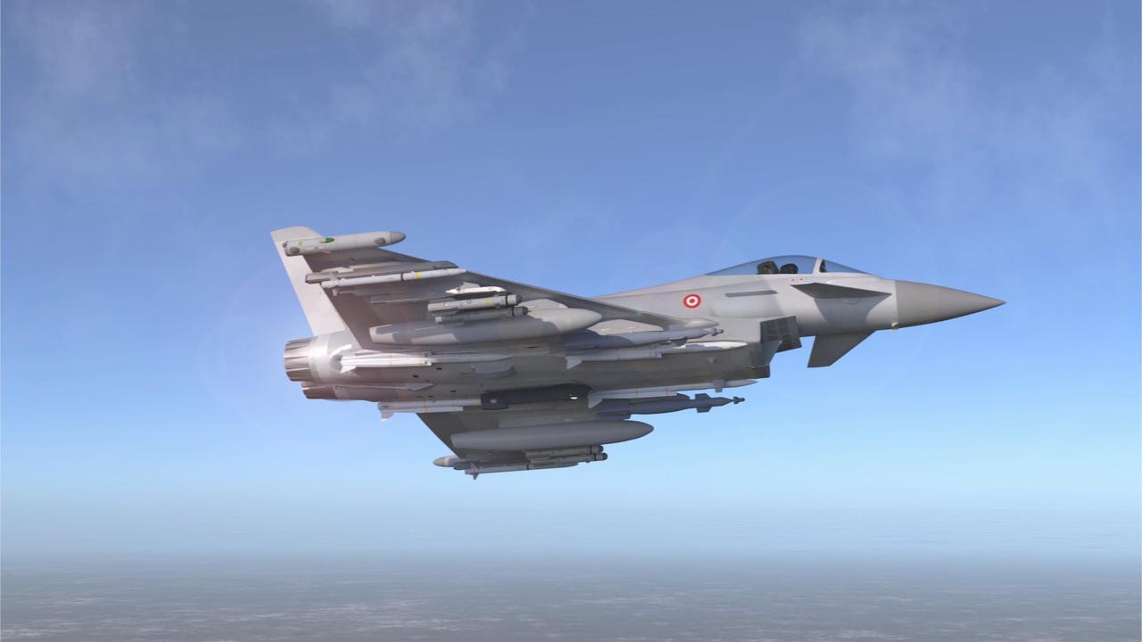 An illustration of the Eurofighter Typhoon fighter jet with the Turkish Air Force Commands roundel, along with Brimstone ground-attack missile and Meteor missiles can be seen. (Photo via BAE Systems)