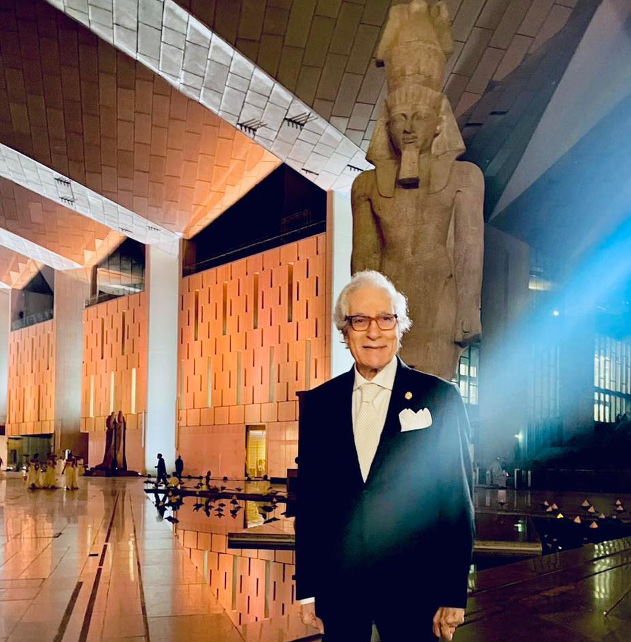 The Egyptian former Culture Minister Farouk Hosni, who came with the idea of the Grand Egyptian Museum originated in the 1990s , which envisioned an open museum encompassing the pyramids, the Sphinx, and surrounding temples , on November 2,2025 . ( Photo via Facebook / @Farouk Hosni )